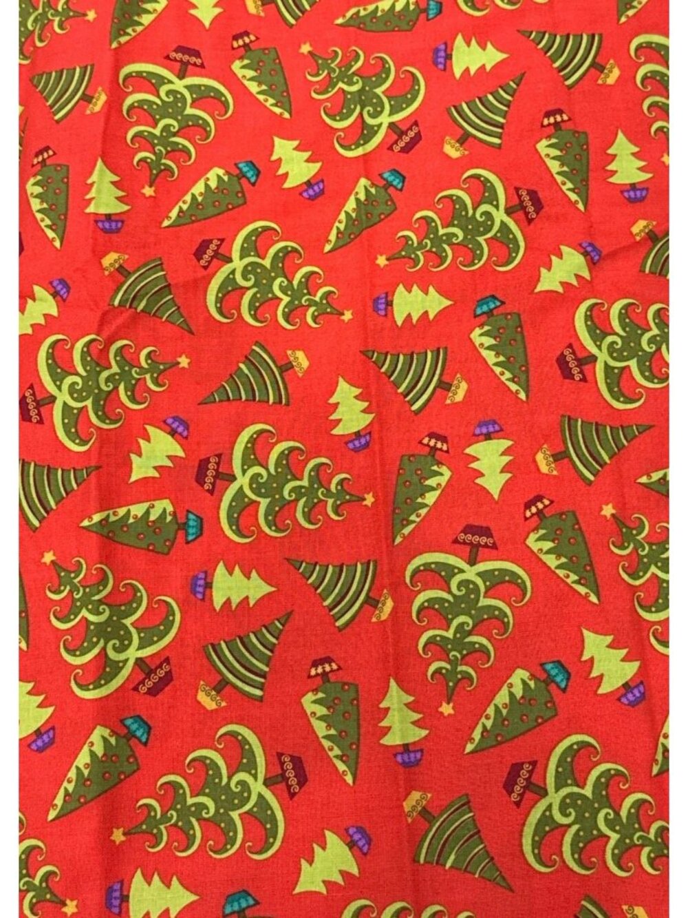 Christmas Tree-Print Fabric Red & Green 45" Wide Cotton Quilting Sewing 7 Yards